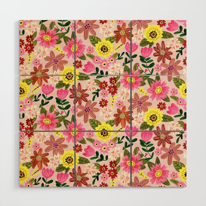 Spring flower pattern Wood Wall Art Gallery Image 1