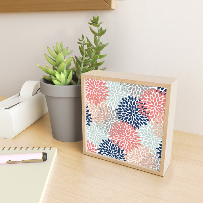 Festive, Flowers Print, Blue, Coral, Aqua, Gray Mini Art Print Gallery Image 2