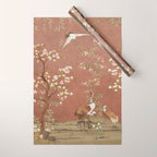 Vintage chinoiserie birds and japanese blossom trees on terracotta Wrapping Paper Gallery Image 1
