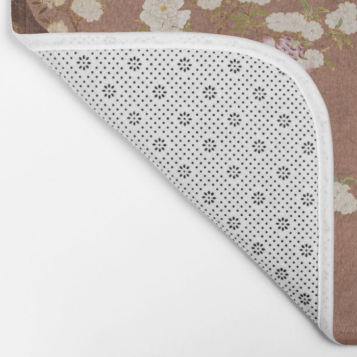 Vintage chinoiserie birds and japanese blossom trees on terracotta Bath Mat Gallery Image 2
