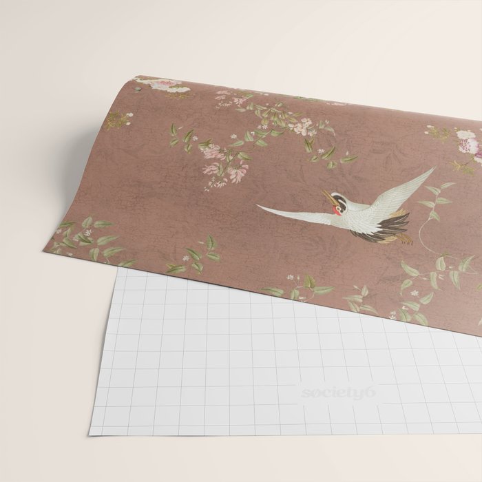 Vintage chinoiserie birds and japanese blossom trees on terracotta Wrapping Paper Gallery Image 2