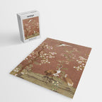 Vintage chinoiserie birds and japanese blossom trees on terracotta Jigsaw Puzzle Gallery Image 2