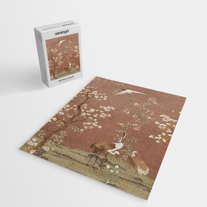 Vintage chinoiserie birds and japanese blossom trees on terracotta Jigsaw Puzzle Gallery Image 2