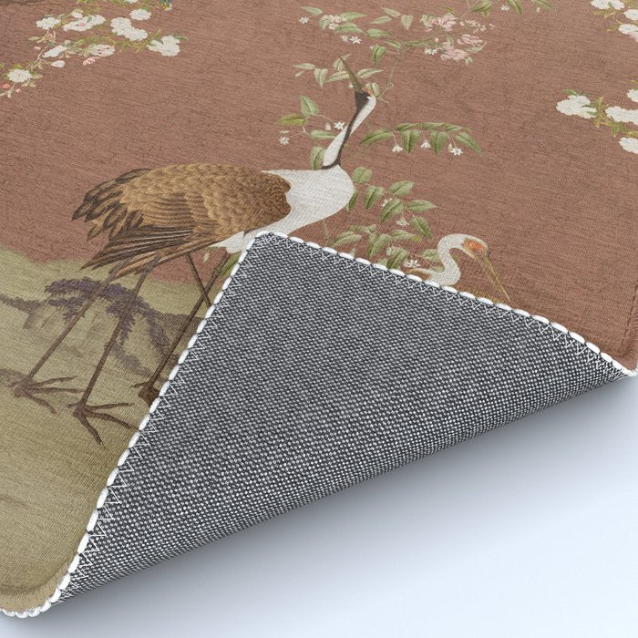 Vintage chinoiserie birds and japanese blossom trees on terracotta Rug Gallery Image 4