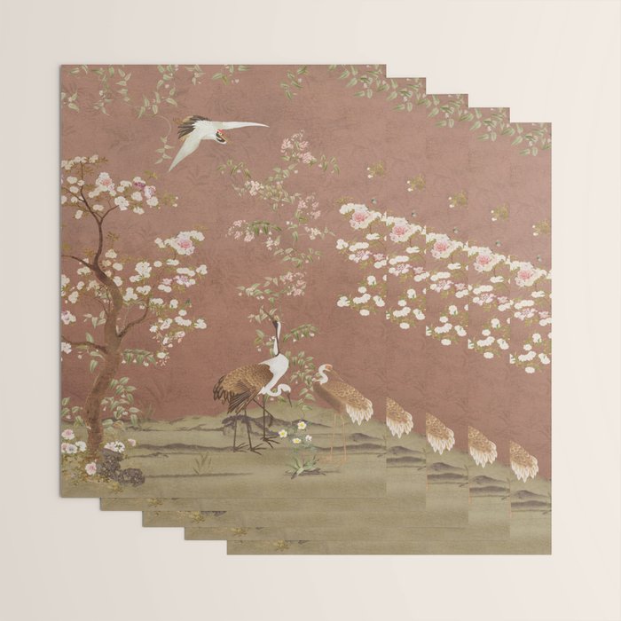 Vintage chinoiserie birds and japanese blossom trees on terracotta Wrapping Paper Gallery Image 3