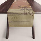 Vintage chinoiserie birds and japanese blossom trees on terracotta Table Runner Gallery Image 1