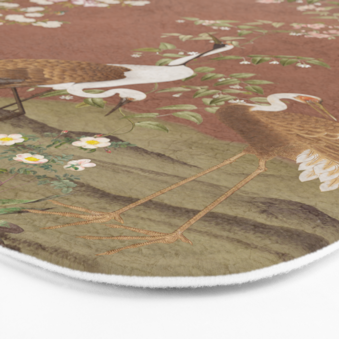 Vintage chinoiserie birds and japanese blossom trees on terracotta Bath Mat Gallery Image 3