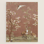 Vintage chinoiserie birds and japanese blossom trees on terracotta Jigsaw Puzzle Gallery Image 1