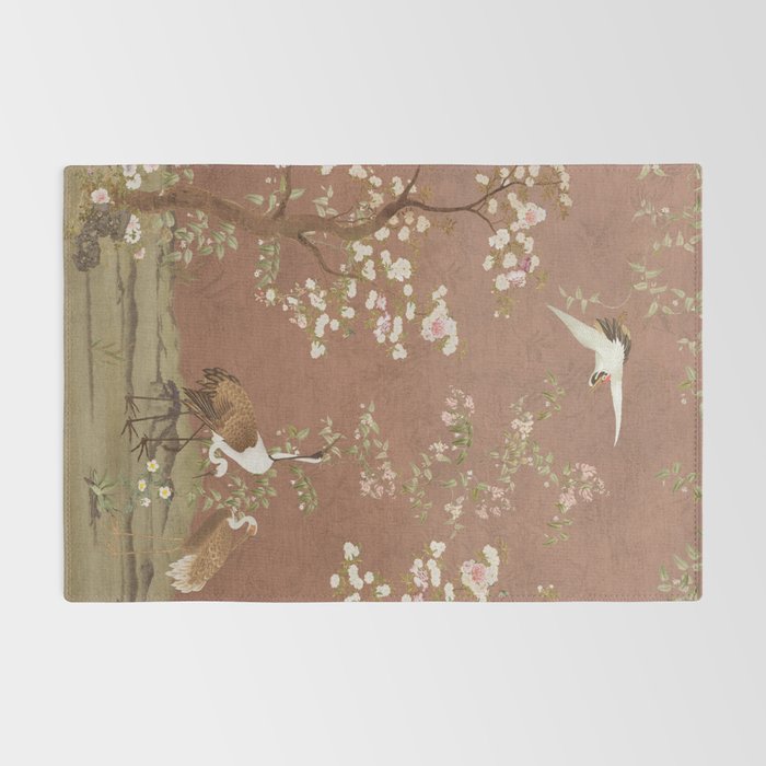 Vintage chinoiserie birds and japanese blossom trees on terracotta Rug Gallery Image 2