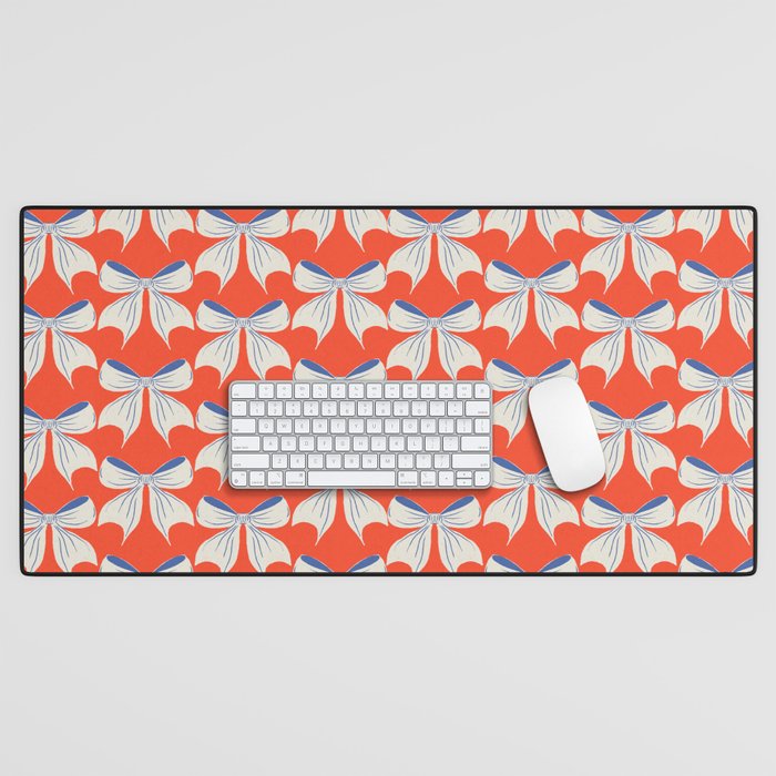 Bold Red and White Bow Pattern  A Striking Design Desk Mat Gallery Image 1
