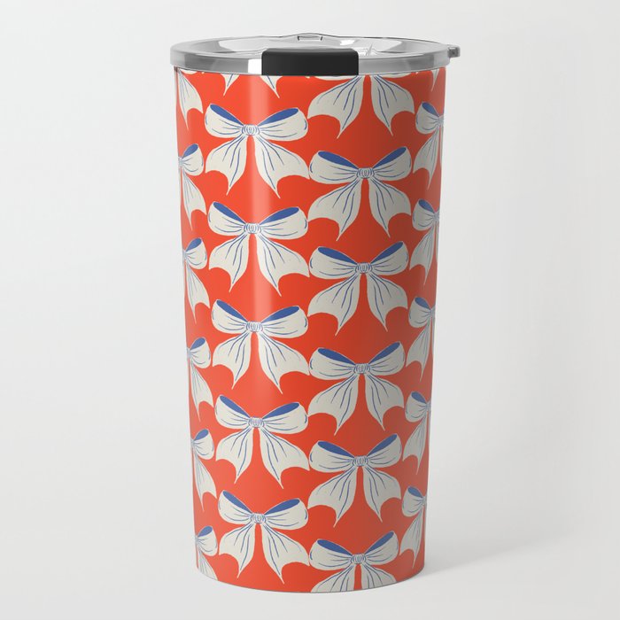 Bold Red and White Bow Pattern  A Striking Design Travel Mug Gallery Image 1