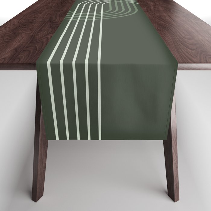 Geometric Lines Rainbow Abstract 5 in Forest Sage Green Table Runner Gallery Image 1