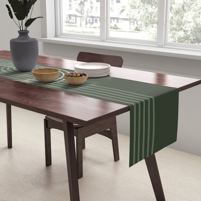 Geometric Lines Rainbow Abstract 5 in Forest Sage Green Table Runner Gallery Image 2