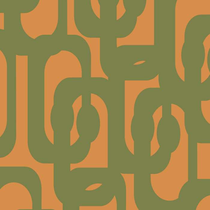 Mid Century Modern Loop Pattern Vintage Olive Green and Cantaloupe Orange Coffee Mug Gallery Image 2
