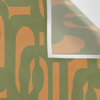 Mid Century Modern Loop Pattern Vintage Olive Green and Cantaloupe Orange Wall Tapestry Gallery Image 3
