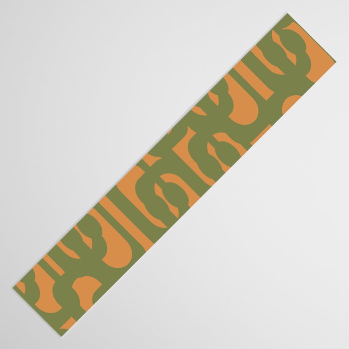 Mid Century Modern Loop Pattern Vintage Olive Green and Cantaloupe Orange Table Runner Gallery Image 3