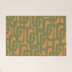 Mid Century Modern Loop Pattern Vintage Olive Green and Cantaloupe Orange Welcome Mat Gallery Image 1