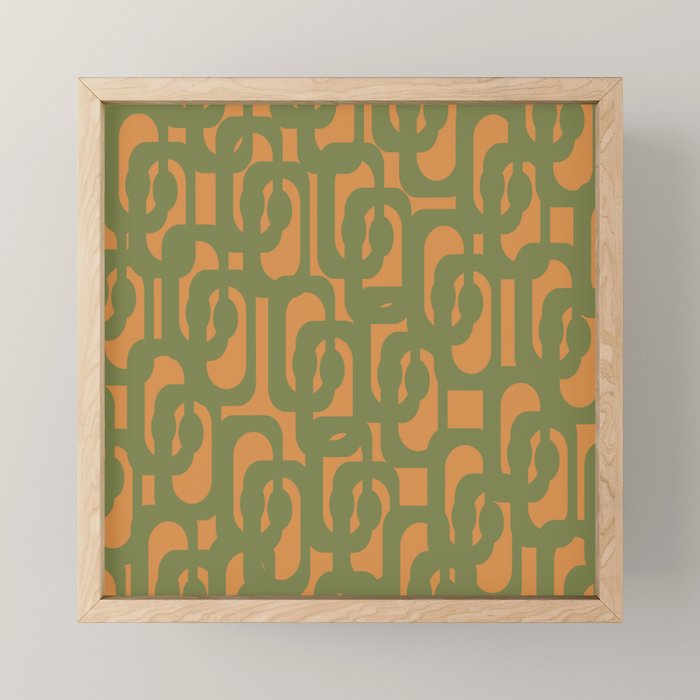 Mid Century Modern Loop Pattern Vintage Olive Green and Cantaloupe Orange Mini Art Print Gallery Image 1