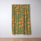 Mid Century Modern Loop Pattern Vintage Olive Green and Cantaloupe Orange Window Curtain Gallery Image 3