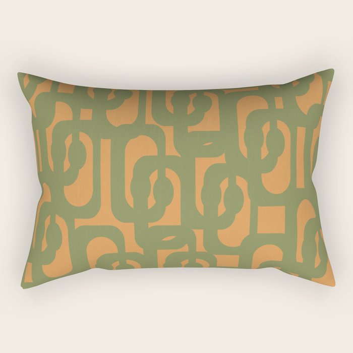 Mid Century Modern Loop Pattern Vintage Olive Green and Cantaloupe Orange Rectangular Pillow Gallery Image 2