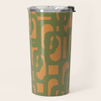 Mid Century Modern Loop Pattern Vintage Olive Green and Cantaloupe Orange Travel Mug Gallery Image 2