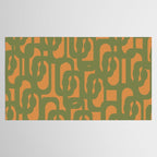 Mid Century Modern Loop Pattern Vintage Olive Green and Cantaloupe Orange Tablecloth Gallery Image 2