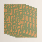 Mid Century Modern Loop Pattern Vintage Olive Green and Cantaloupe Orange Wrapping Paper Gallery Image 3