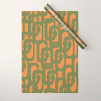 Mid Century Modern Loop Pattern Vintage Olive Green and Cantaloupe Orange Wrapping Paper Gallery Image 1