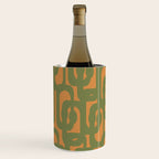 Mid Century Modern Loop Pattern Vintage Olive Green and Cantaloupe Orange Wine Chiller Gallery Image 1