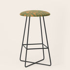 Mid Century Modern Loop Pattern Vintage Olive Green and Cantaloupe Orange Stool Gallery Image 1