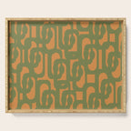 Mid Century Modern Loop Pattern Vintage Olive Green and Cantaloupe Orange Serving Tray Gallery Image 1