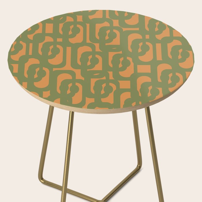 Mid Century Modern Loop Pattern Vintage Olive Green and Cantaloupe Orange Side Table Gallery Image 2