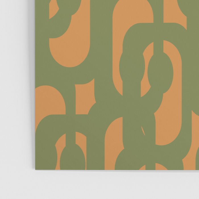 Mid Century Modern Loop Pattern Vintage Olive Green and Cantaloupe Orange Poster Gallery Image 3