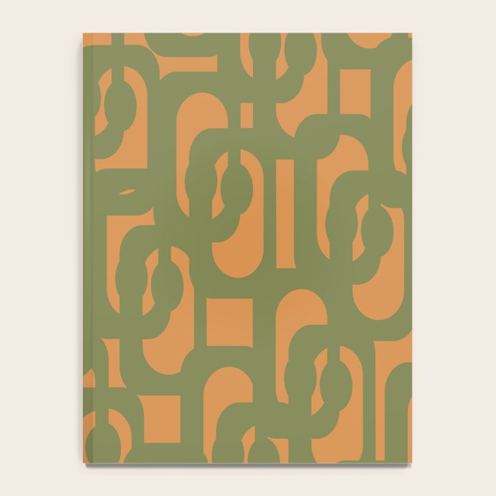 Mid Century Modern Loop Pattern Vintage Olive Green and Cantaloupe Orange Notebook Gallery Image 4