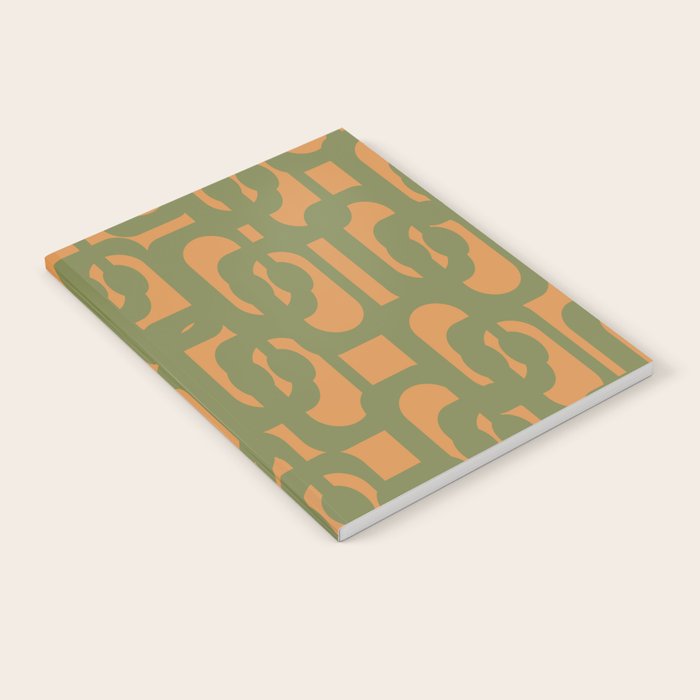 Mid Century Modern Loop Pattern Vintage Olive Green and Cantaloupe Orange Notebook Gallery Image 2