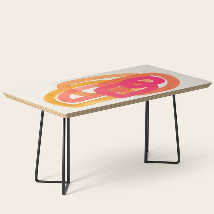 Funky Retro 70's Style Pattern Orange Pink Greindent Striped Circles Mid Century Colorful Pop Art Coffee Table Gallery Image 1