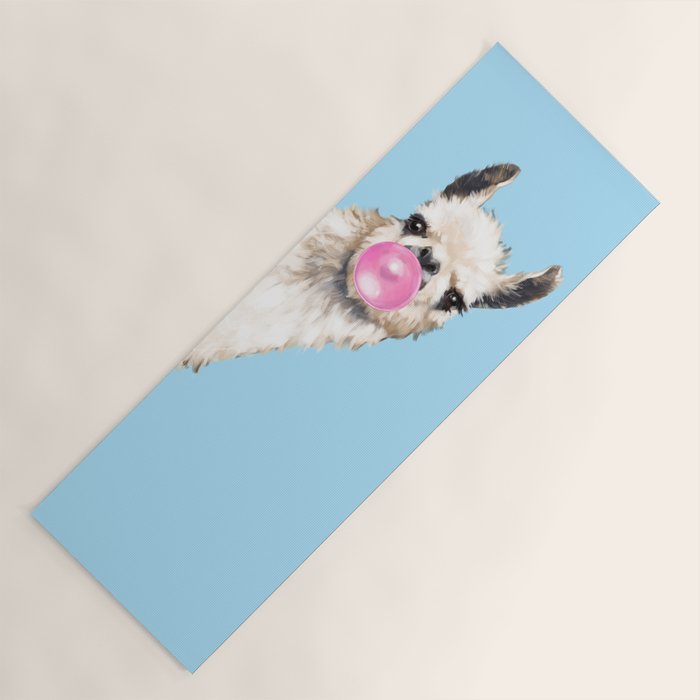 Bubble Gum Sneaky Llama in Blue Yoga Mat Gallery Image 1