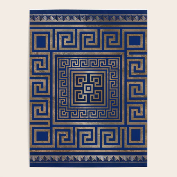 Greek Key Ornament - Greek Meander -gold on blue Poster Gallery Image 4