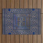 Greek Key Ornament - Greek Meander -gold on blue Outdoor Rug Gallery Image 1