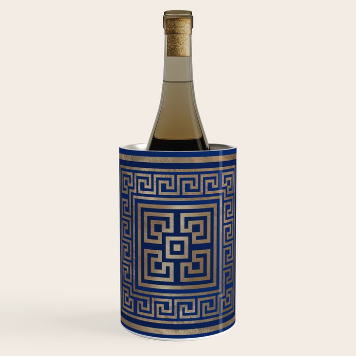 Greek Key Ornament - Greek Meander -gold on blue Wine Chiller Gallery Image 1