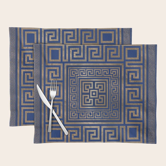 Greek Key Ornament - Greek Meander -gold on blue Placemat Gallery Image 1