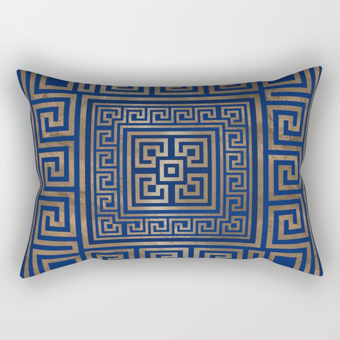Greek Key Ornament - Greek Meander -gold on blue Rectangular Pillow Gallery Image 2