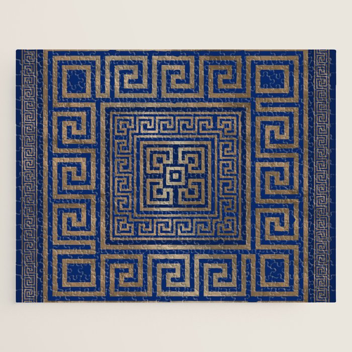 Greek Key Ornament - Greek Meander -gold on blue Jigsaw Puzzle Gallery Image 1