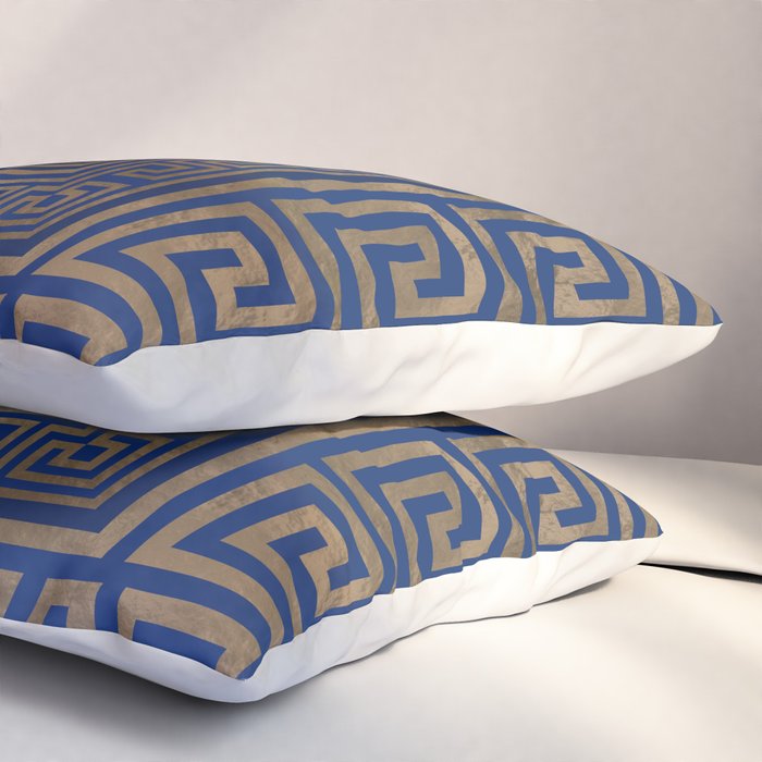 Greek Key Ornament - Greek Meander -gold on blue Pillow Sham Gallery Image 3