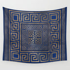 Greek Key Ornament - Greek Meander -gold on blue Wall Tapestry Gallery Image 4