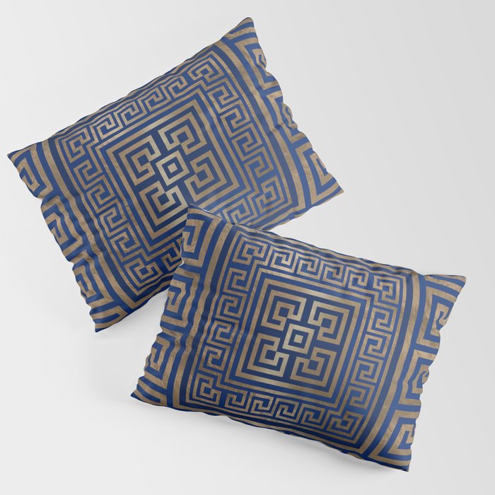 Greek Key Ornament - Greek Meander -gold on blue Pillow Sham Gallery Image 1