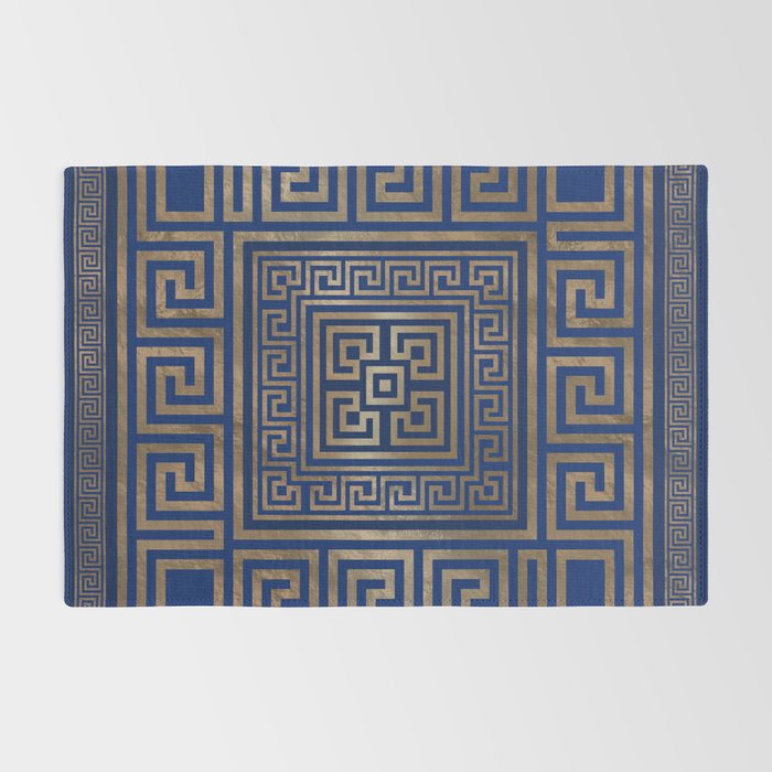 Greek Key Ornament - Greek Meander -gold on blue Rug Gallery Image 2