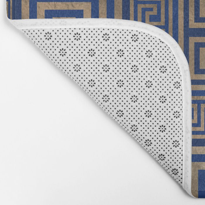 Greek Key Ornament - Greek Meander -gold on blue Bath Mat Gallery Image 2