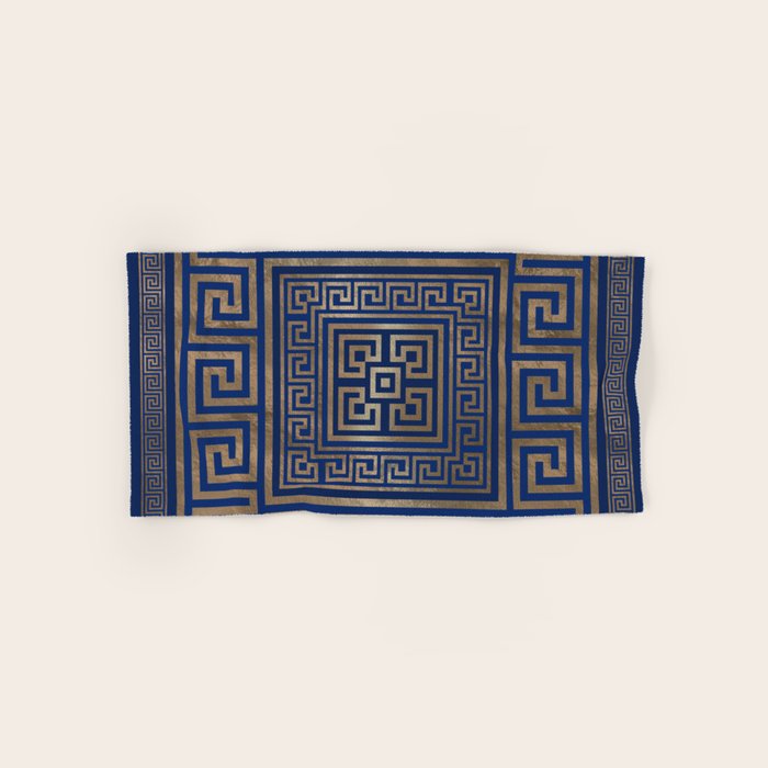 Greek Key Ornament - Greek Meander -gold on blue Towels Gallery Image 1