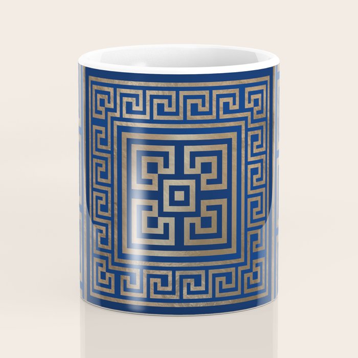 Greek Key Ornament - Greek Meander -gold on blue Coffee Mug Gallery Image 4